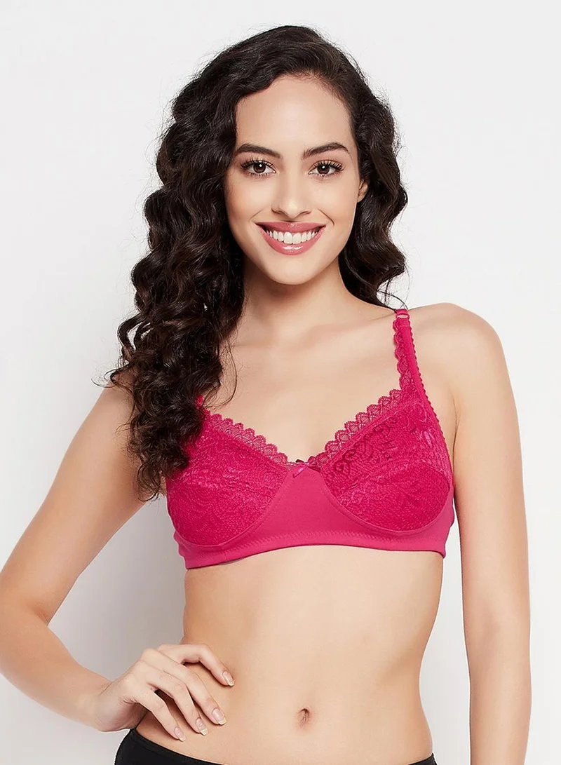 كلوفيا Non-Padded Non-Wired Full Cup Bra in Hot Pink - Lace